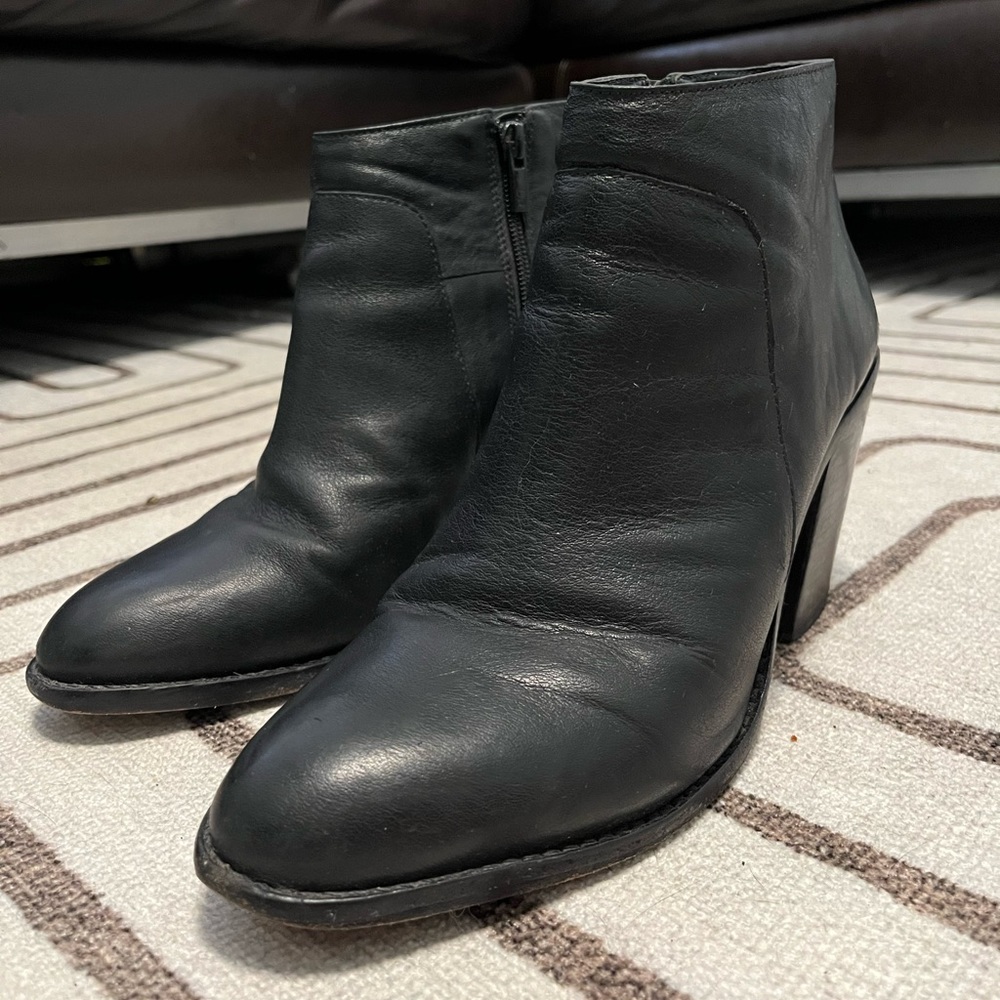 Loeffler Randall Ella Ankle Boots | Black Leather Booties | US 10.5